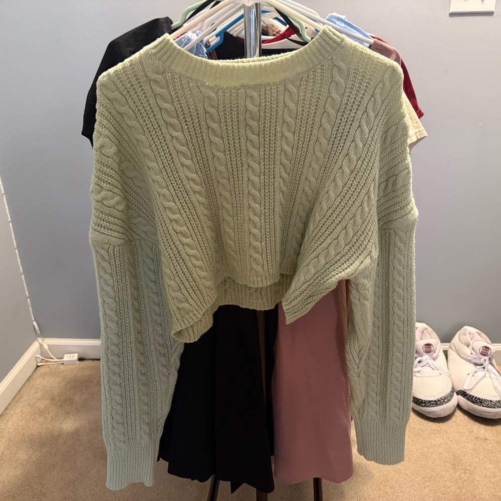 Altar’d State Cable Knit Green Sweater
